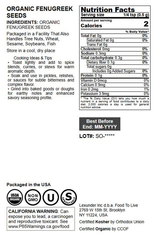 Organic Fenugreek Seeds - by Food To Live