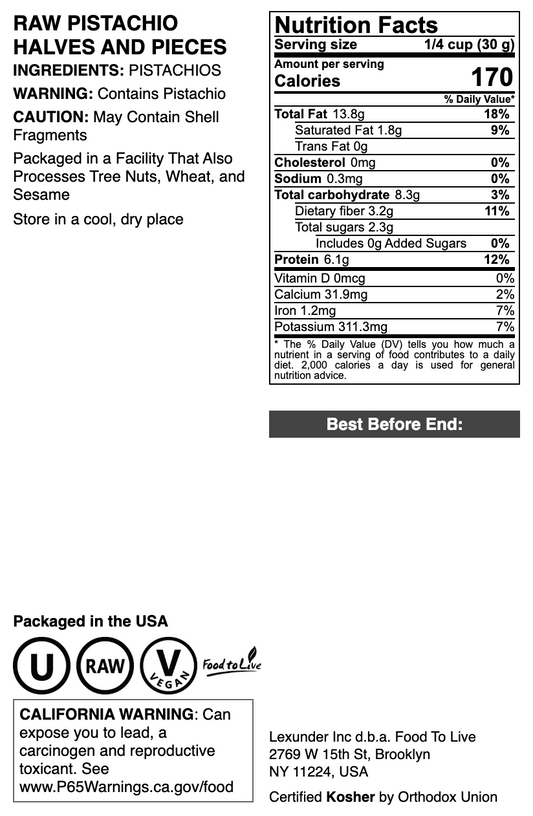 Raw Pistachio Halves and Pieces - by Food To Live