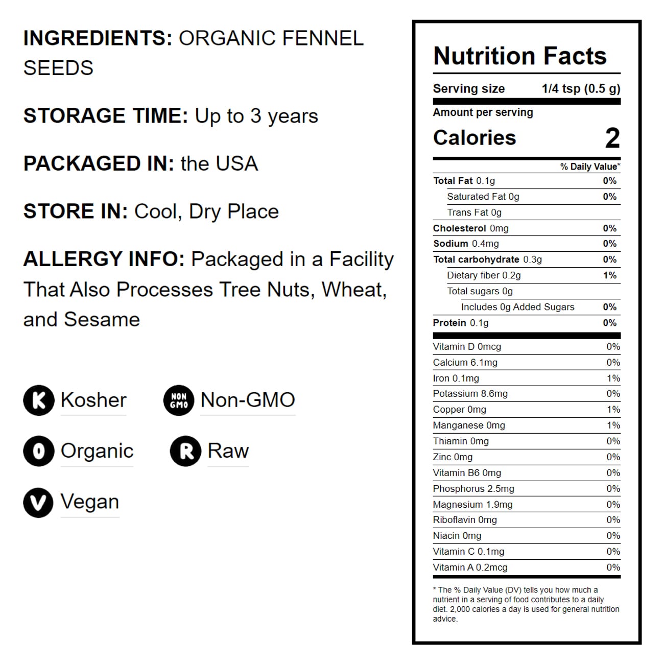 Organic Fennel Seeds - Whole, Non-GMO Spice, Non-Irradiated, Vegan, Dry, Bulk, High in Dietary Fiber - by Food to Live