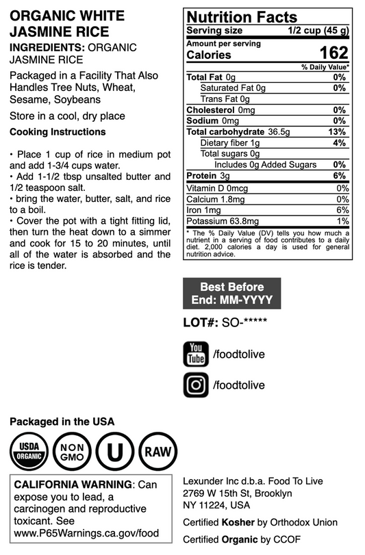 Organic Jasmine Rice - by Food To Live