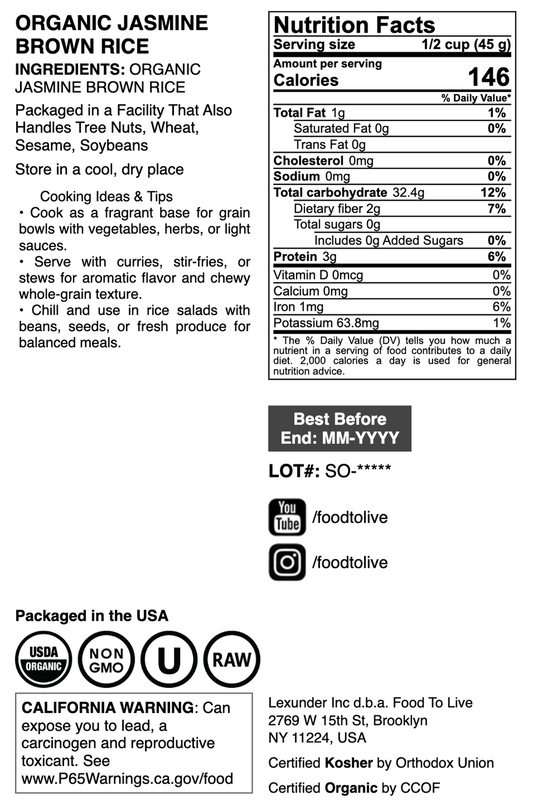 Organic Thai Jasmine Brown Rice - by Food To Live