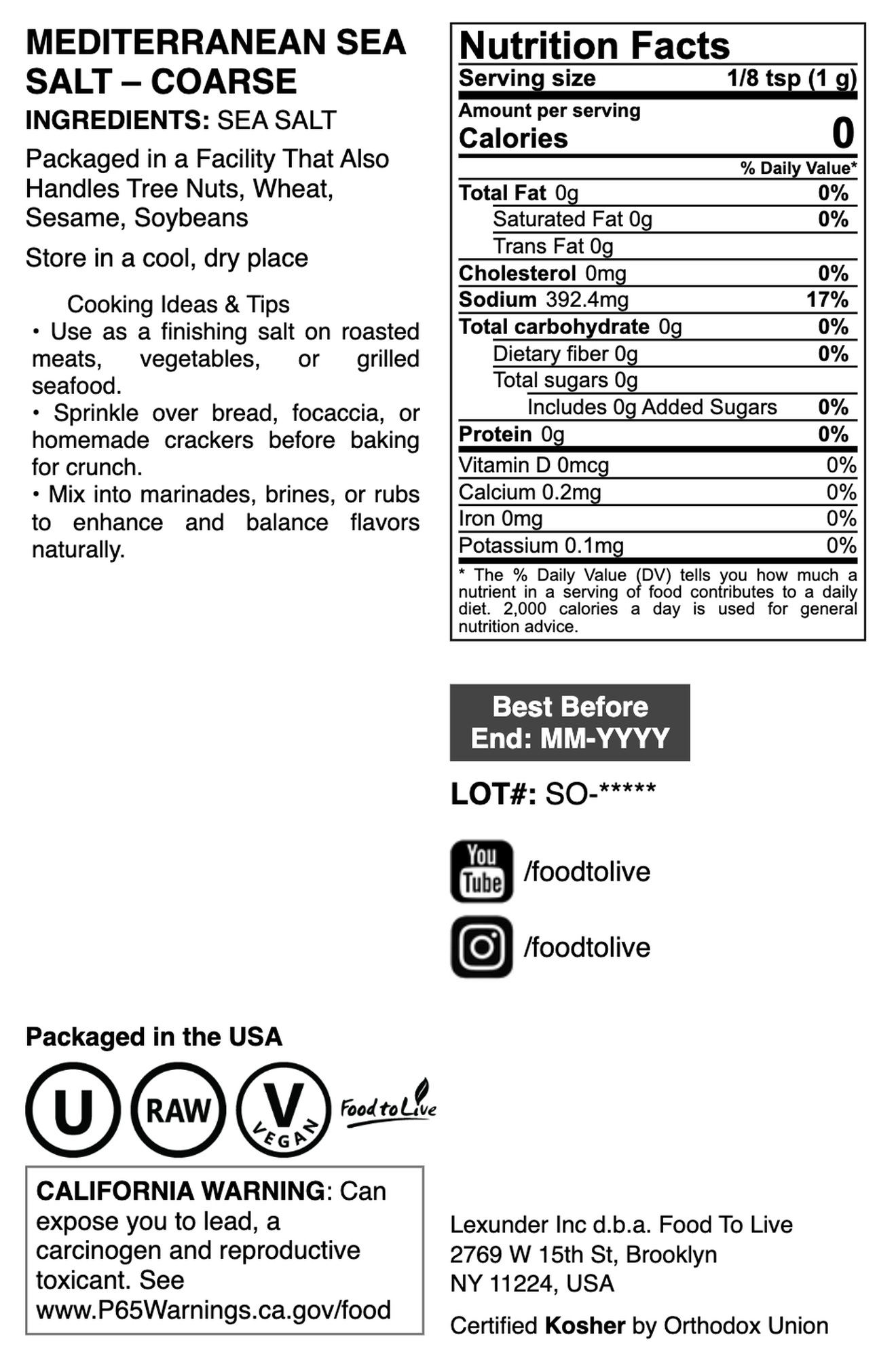 Coarse Mediterranean Sea Salt - by Food To Live