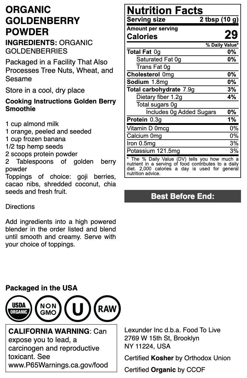 Organic Golden Berry Powder - by Food To Live