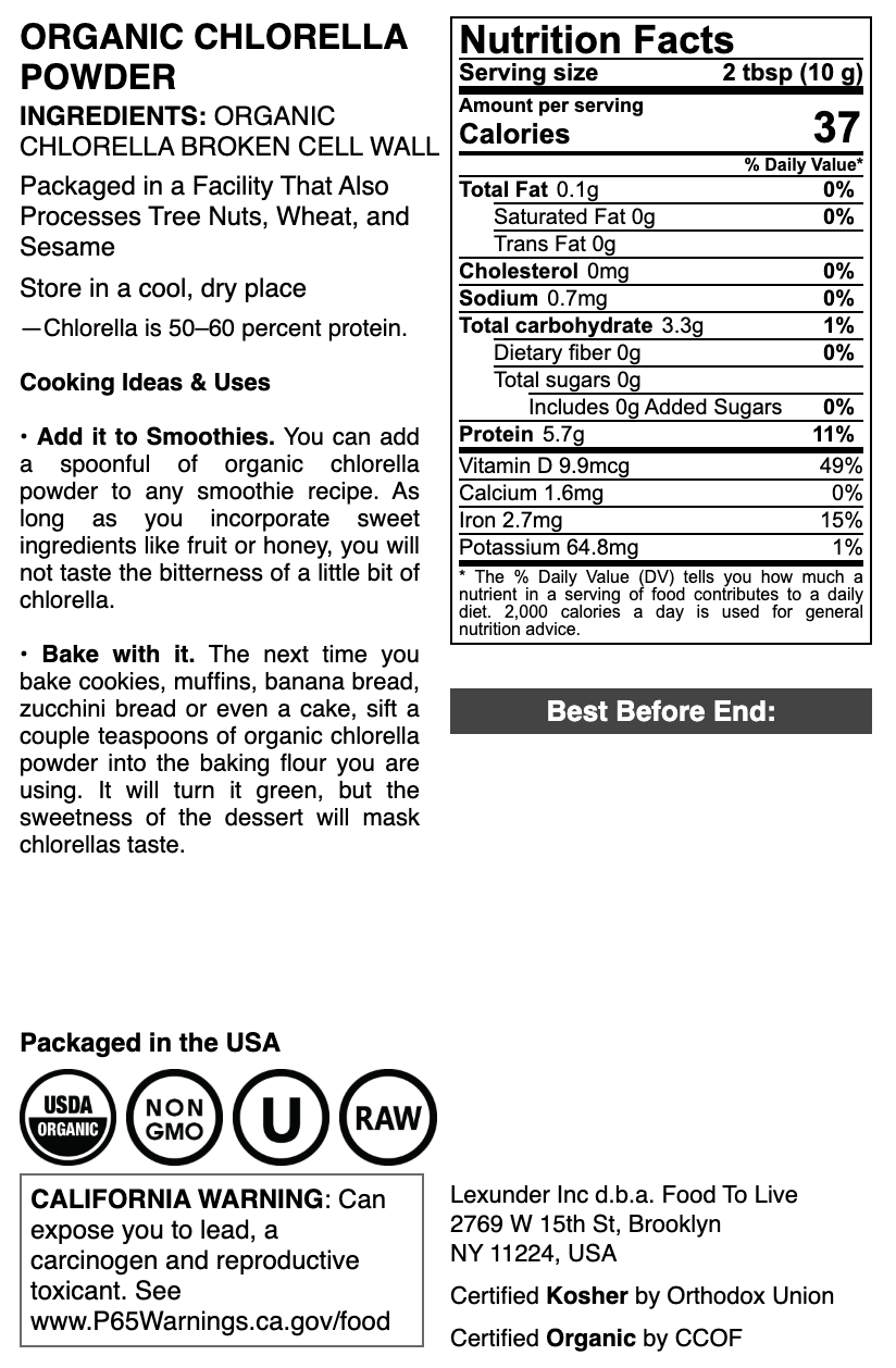 Organic Chlorella Powder - by Food To Live