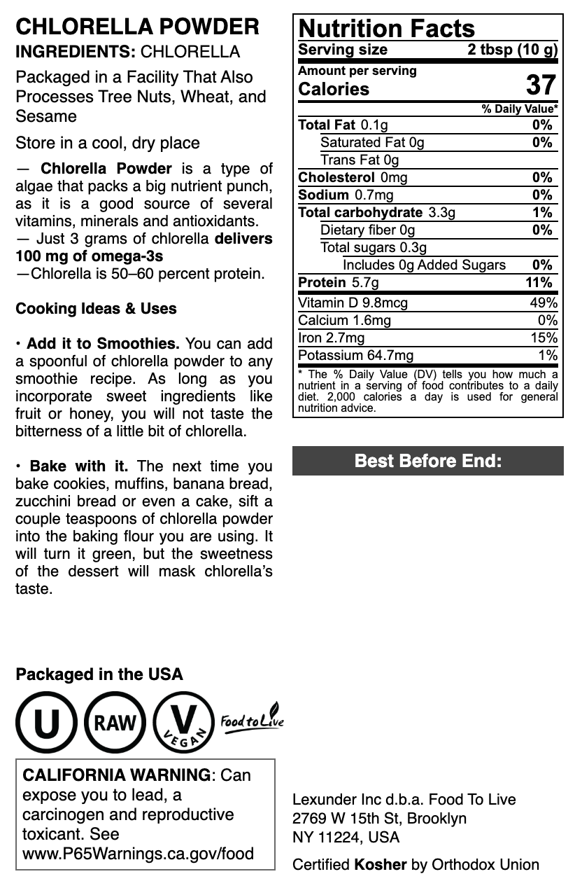 Chlorella Powder - by Food To Live