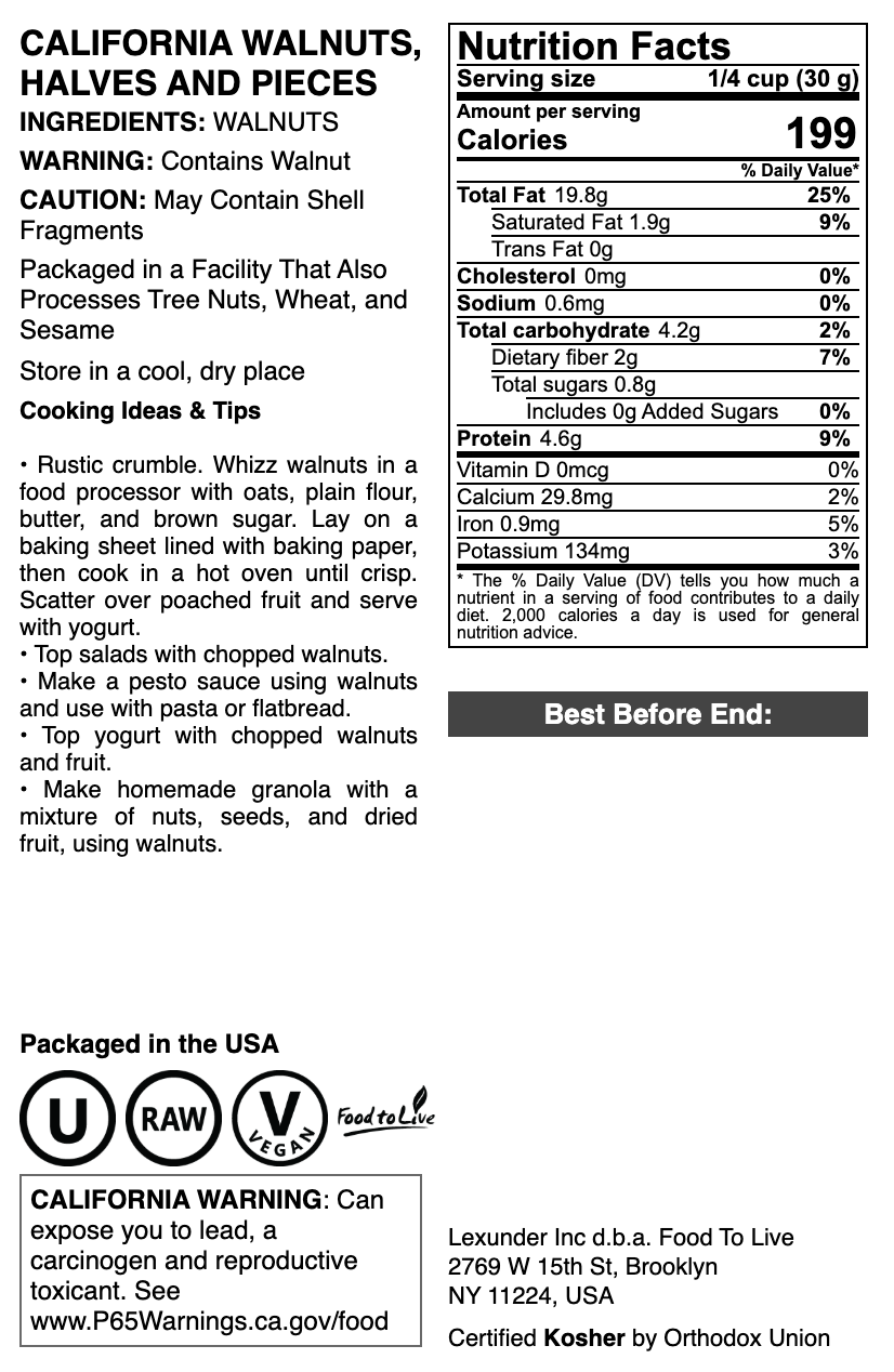 California Walnuts, Halves and Pieces - by Food To Live