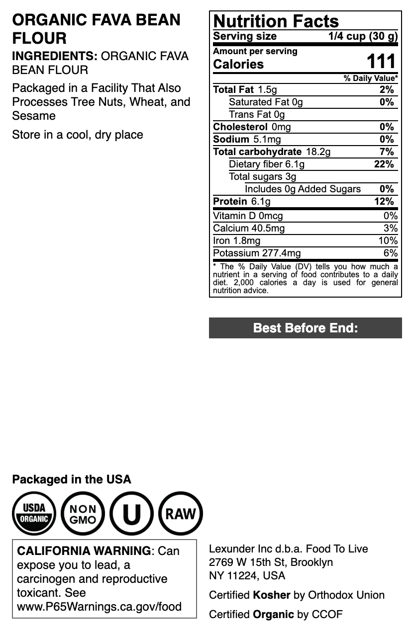 Organic Fava Bean Flour - by Food To Live