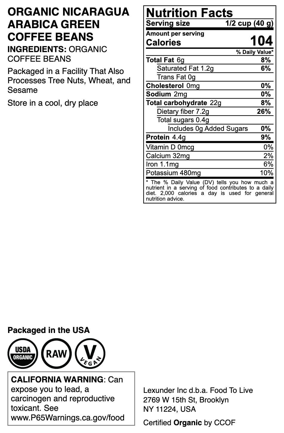Organic Nicaragua Arabica Green Coffee Beans - by Food to Live