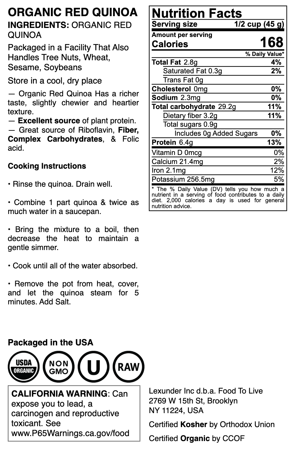 Organic Red Quinoa - by Food To Live
