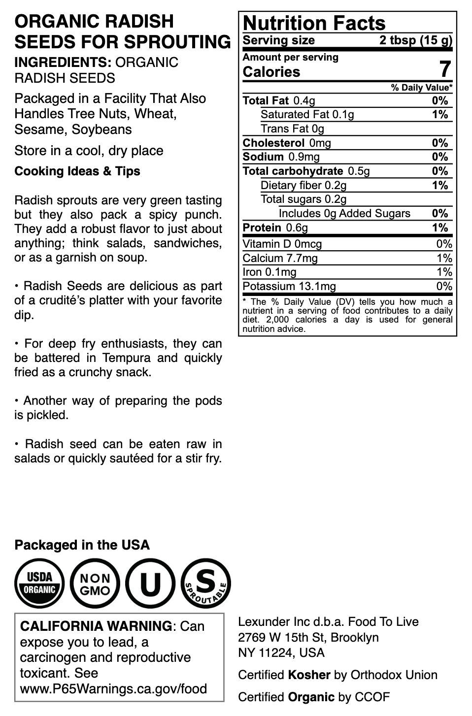 Organic Radish Seeds - by Food To Live