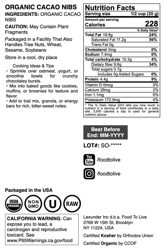 Organic Cacao Nibs - by Food To Live