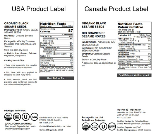 Organic Black Sesame Seeds - Raw, Unhulled, Non-GMO, Kosher, Vegan, Bulk, Kala Til - by Food to Live