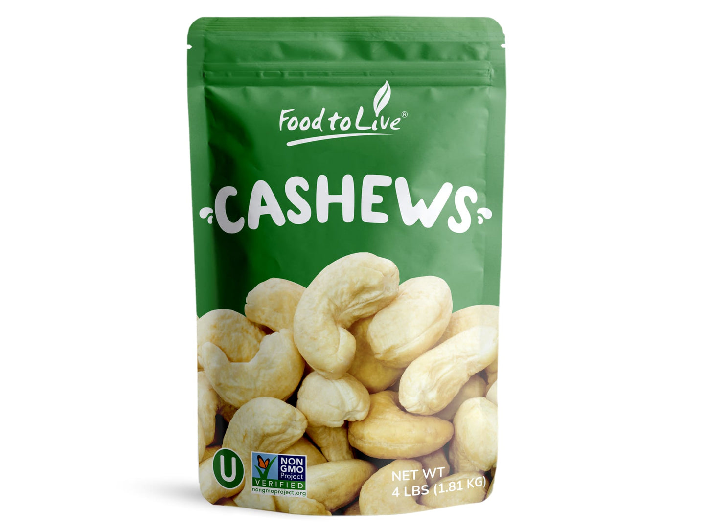 Raw Cashews – Non-GMO Verified, Deluxe Whole Nuts, Unsalted, Unroasted Fancy Snack, Size W-320, Kosher, Vegan, Bulk - by Food to Live