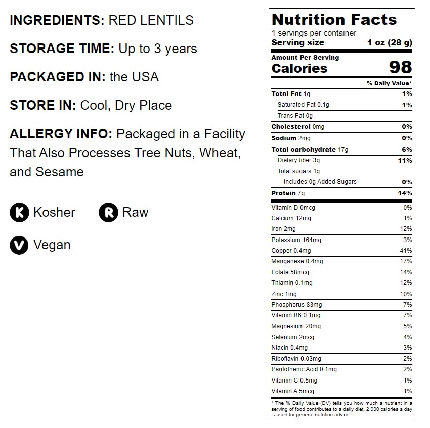 Red Split Lentils - Dry Beans, Kosher, Raw, Bulk - by Food to Live