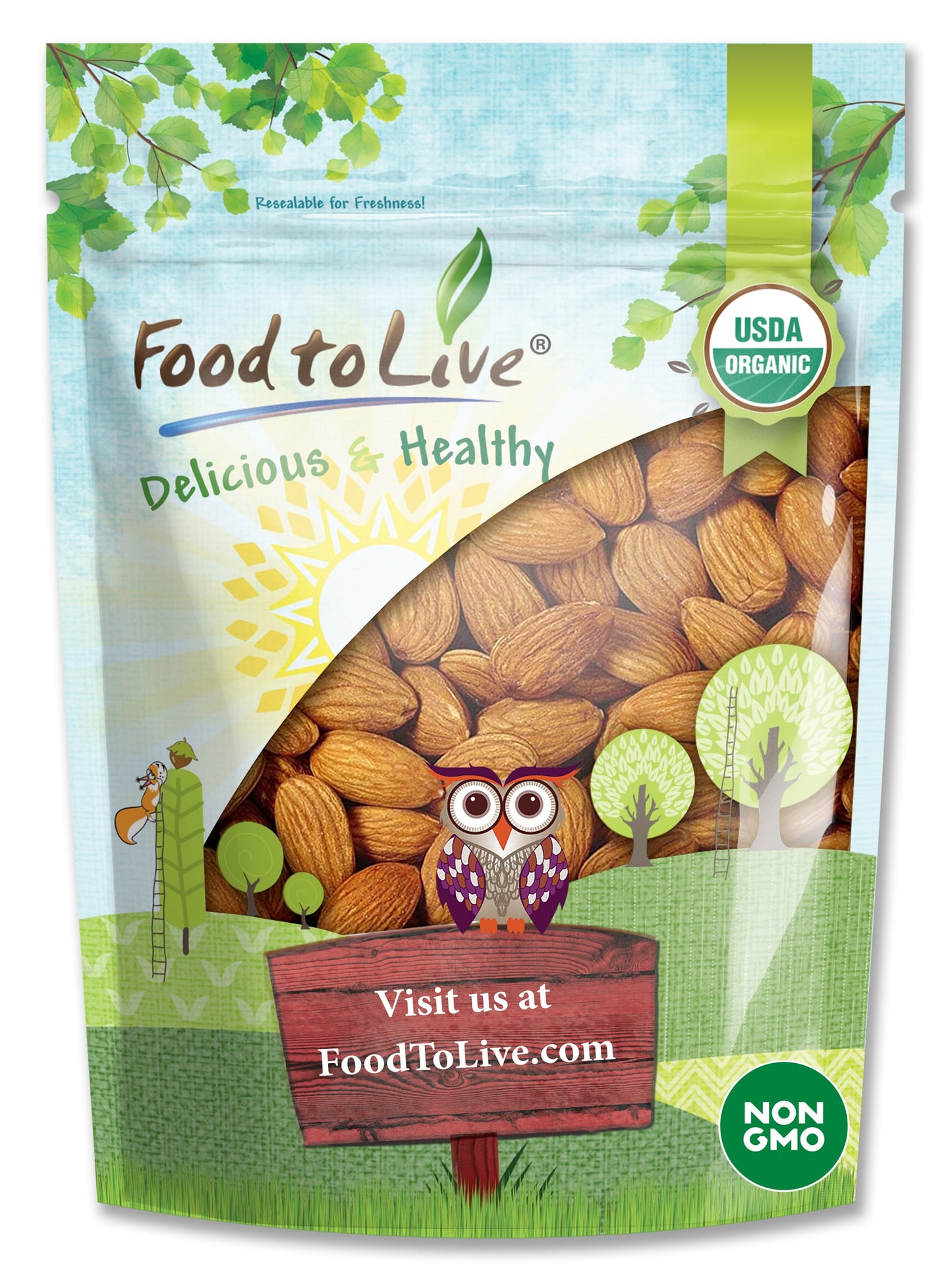 Organic Imported Raw Almonds — Non-GMO, Kosher, No Shell, Whole, Unpasteurized, Unsalted, Raw, Vegan — by Food to Live