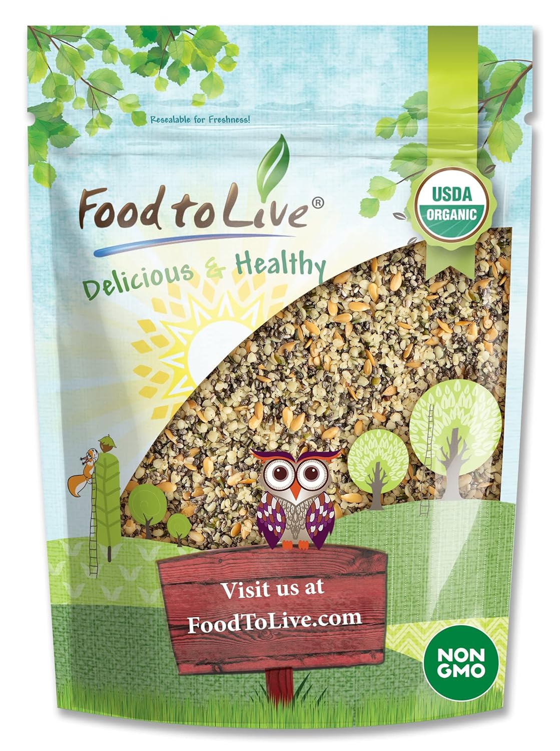 Organic Chia, Flax, and Hemp Seeds Mix – A Non-GMO Blend of Seeds, Vegan, Bulk