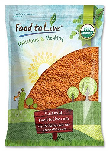 Organic Red Split Lentils - Dry Beans, Non-GMO, Kosher, Raw, Masoor Dal, Bulk - by Food to Live