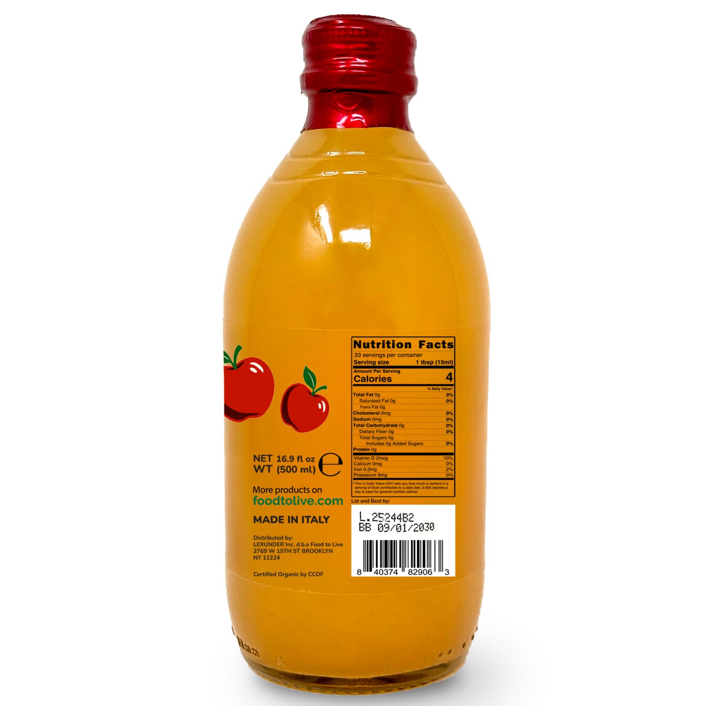 Organic Apple Cider Vinegar, 500 ml - by Food to Live
