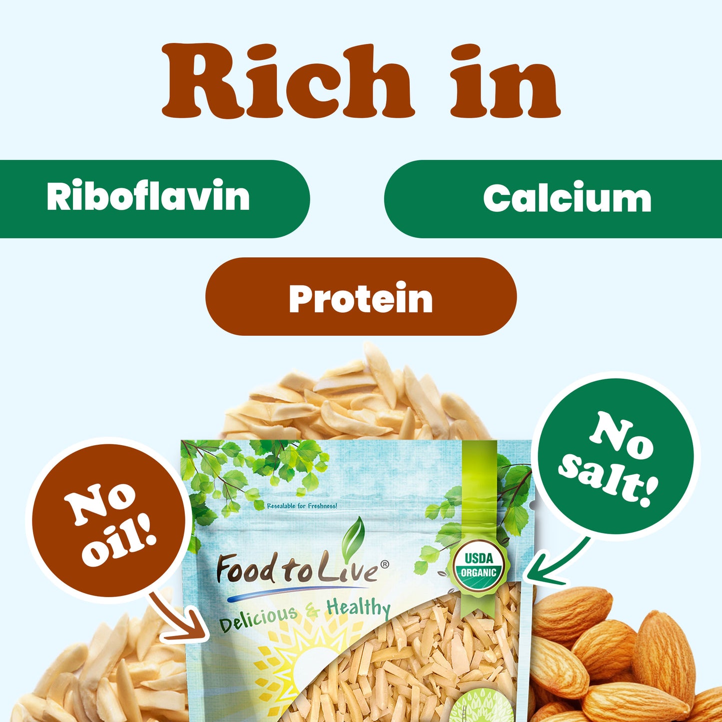 Organic Toasted Blanched Slivered Almonds – by Food to Live