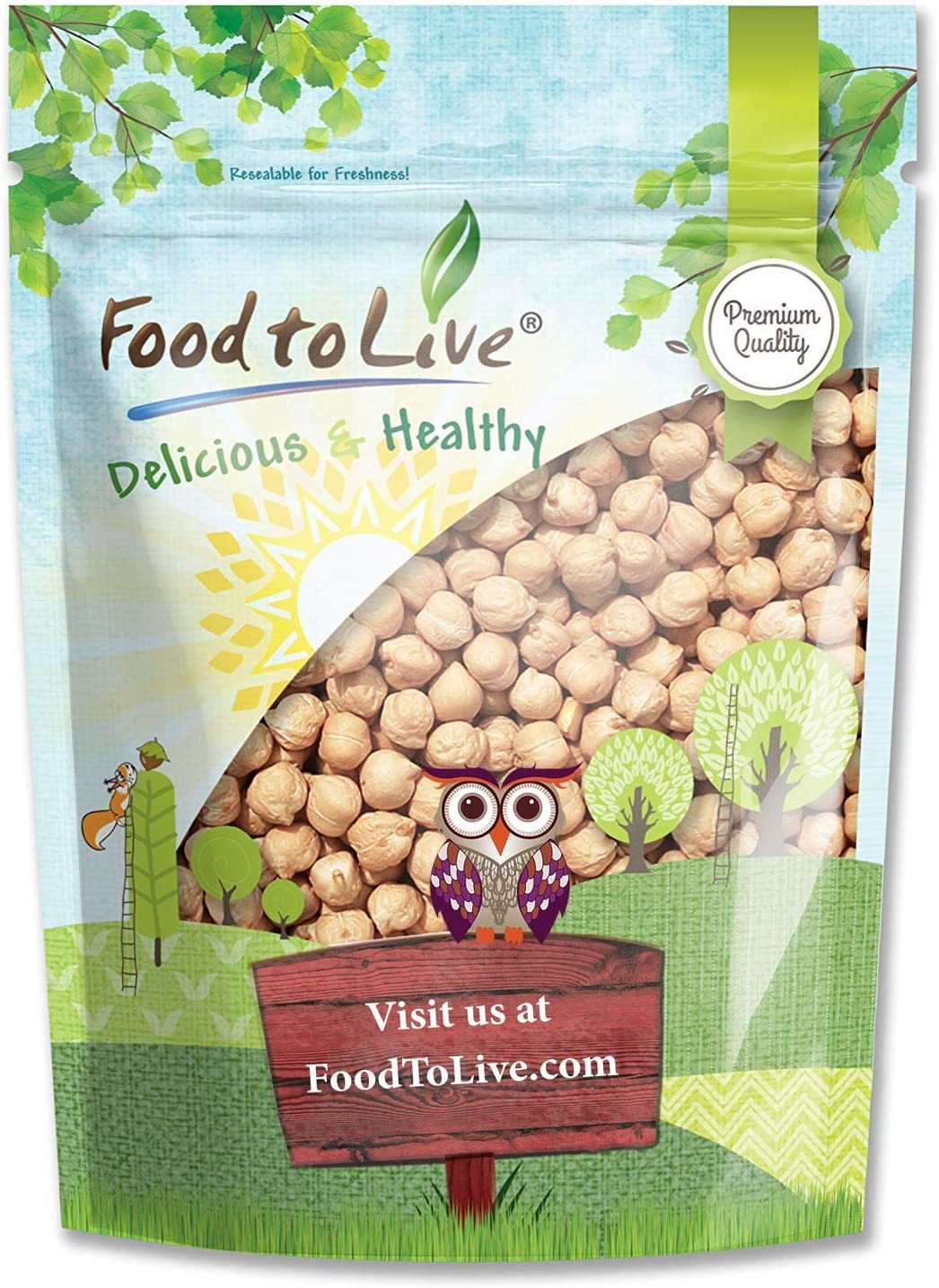 Garbanzo Beans — Whole Dried Raw Chickpeas, Kosher, Vegan, Bulk, Sproutable, Low Sodium. Great for Hummus, Salads, Stews - by Food to Live