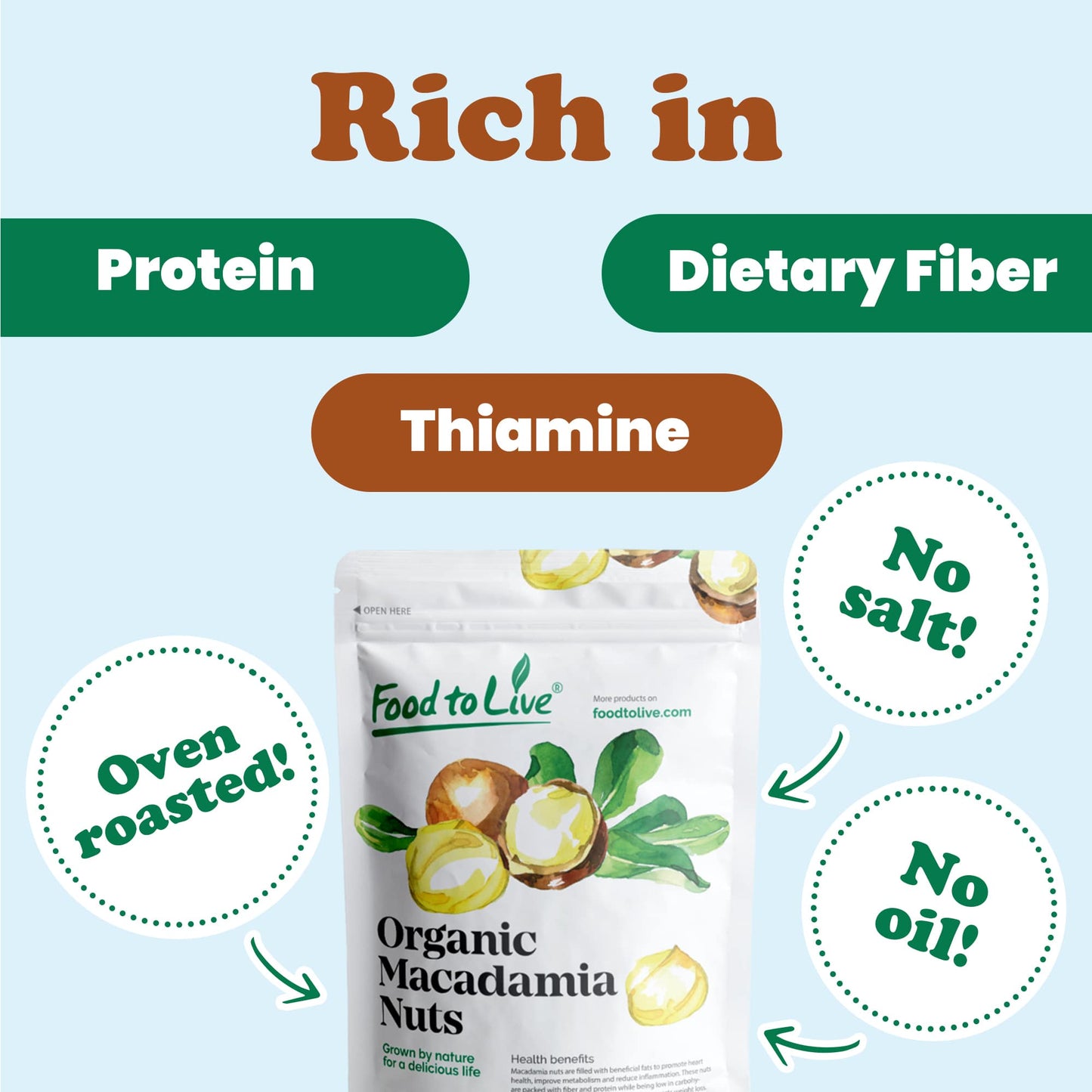 Organic Dry Roasted Whole Macadamia Nuts – Unsalted, Delicious and Nutritious Snack Made from Premium Non-GMO Nuts, Perfect for Keto and Paleo Diet. Rich Butter Flavor. Kosher, Vegan.