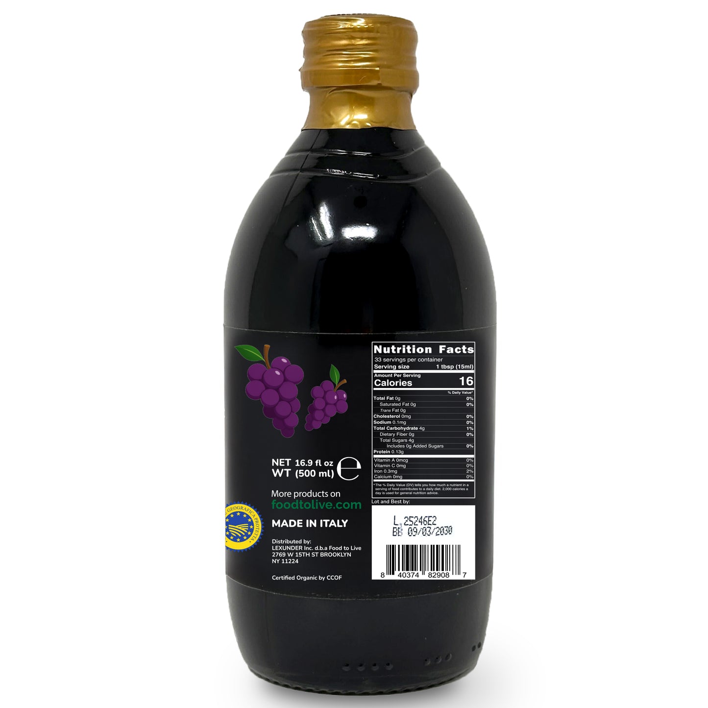 Organic Balsamic Vinegar of Modena - 16.9 fl oz (500 ml) - by Food To Live