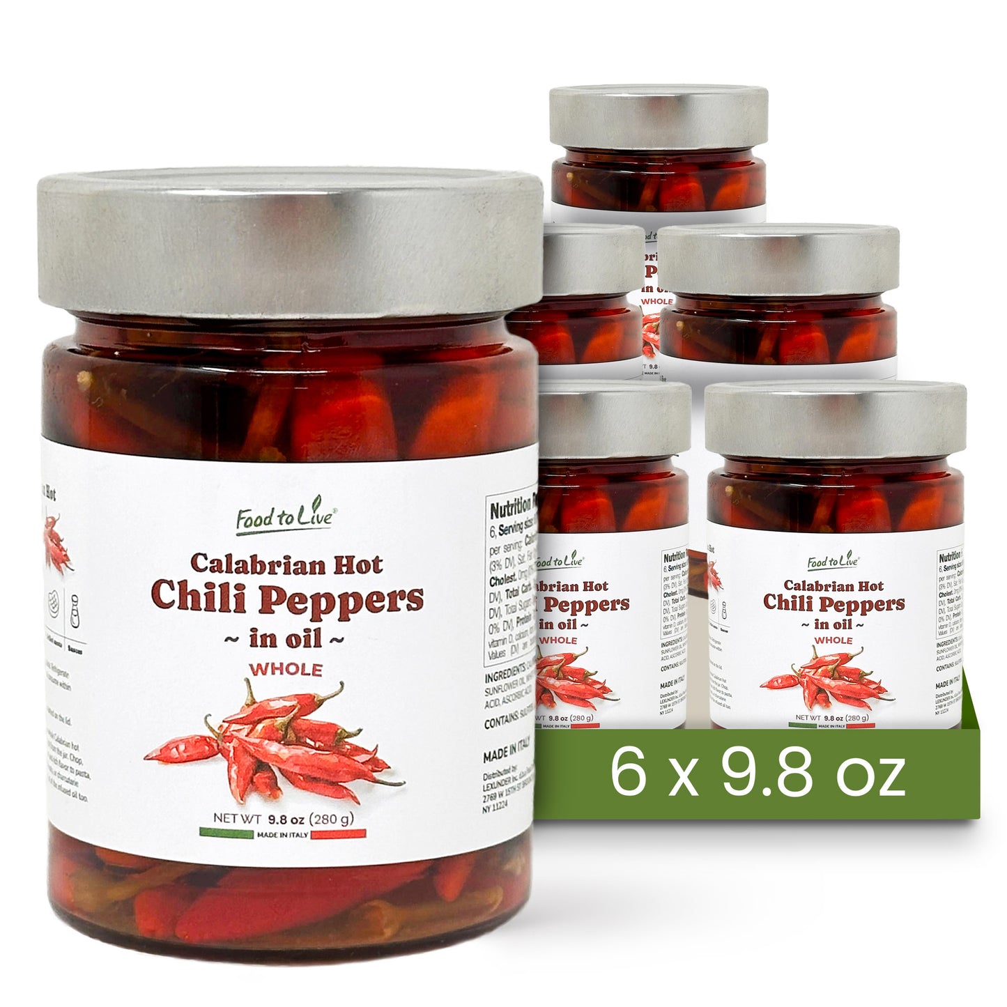 Whole Long Calabrian Hot Chili Peppers in Oil, 280 g - Spicy and Savory