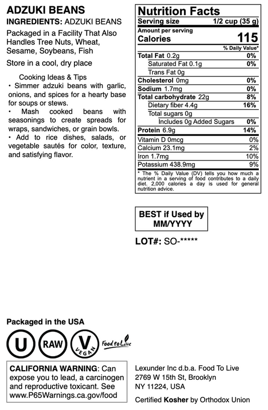 Adzuki Beans - by Food To Live