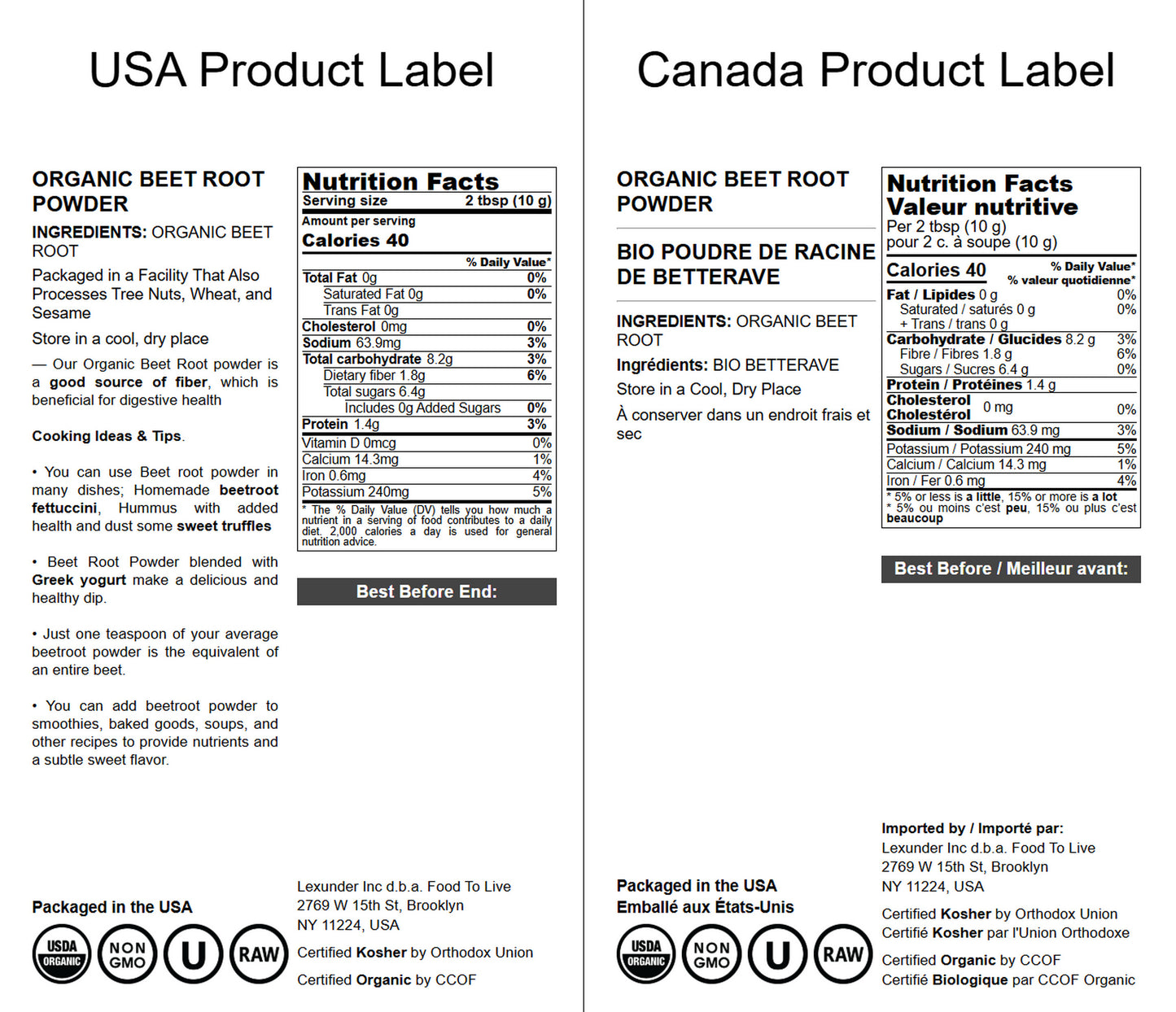 Organic Beet Root Powder — Non-GMO, Raw, Kosher, 100% Pure, Vegan Superfood, Bulk, Rich in Iron and Fiber - by Food to Live