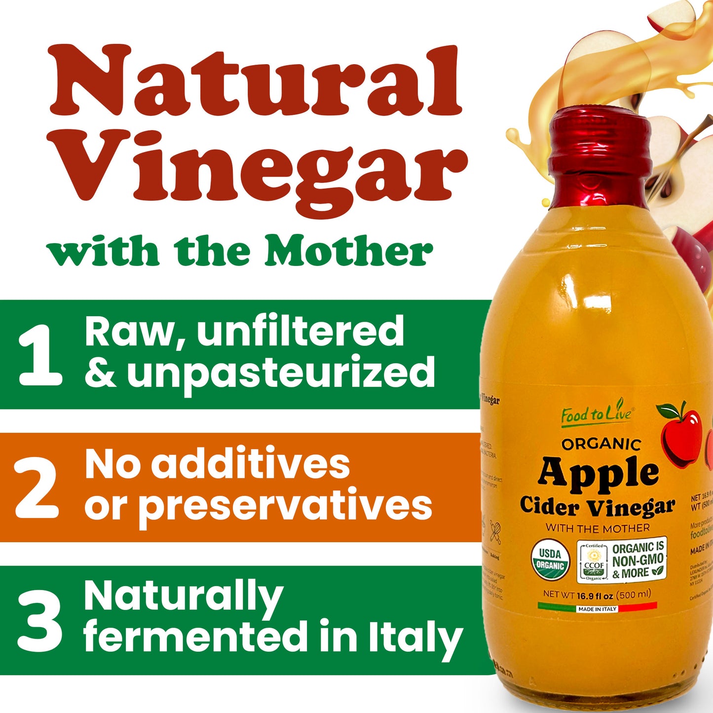 Organic Apple Cider Vinegar, 500 ml - by Food to Live