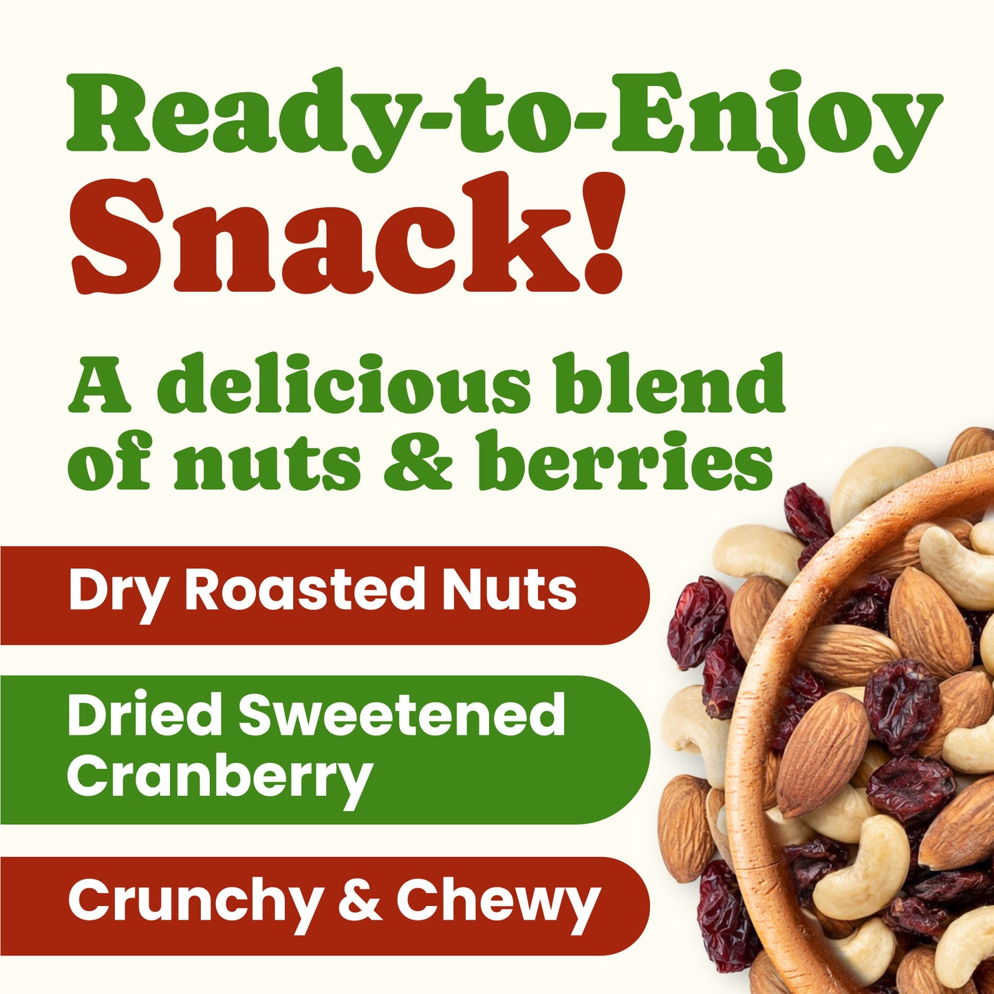 Almond Cashew and Cranberry Snack Mix - Kosher, Vegan, Bulk - by Food to Live