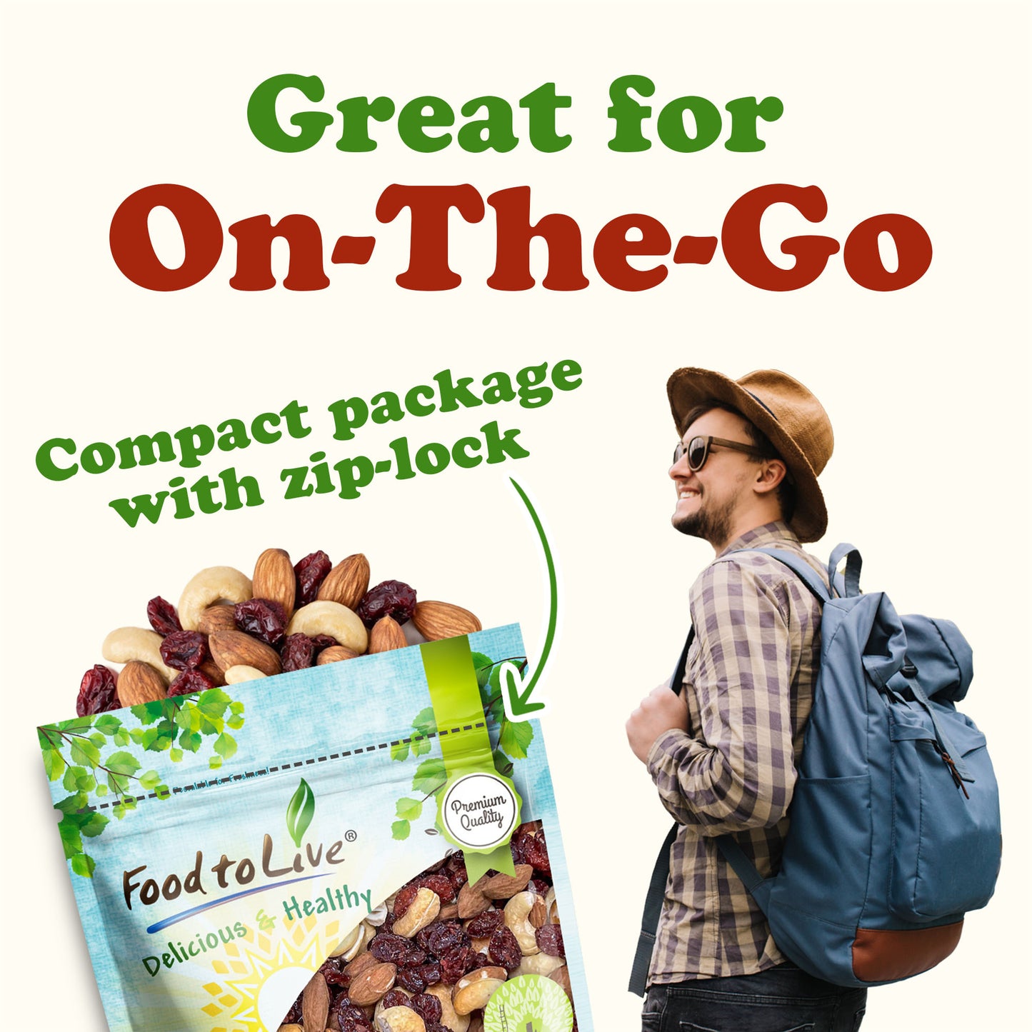 Almond Cashew and Cranberry Snack Mix - Kosher, Vegan, Bulk - by Food to Live