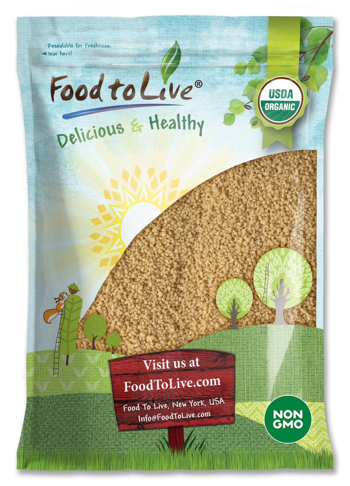 Organic Whole Wheat Couscous – Non-GMO, Kosher, Raw, Vegan, Bulk - by Food to Live
