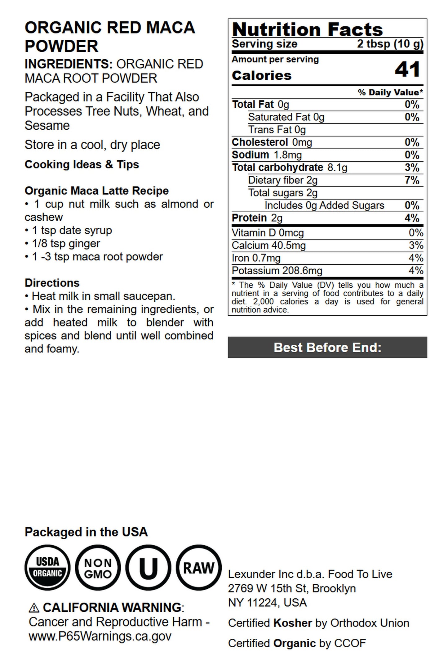 Organic Red Maca Powder - by Food To Live