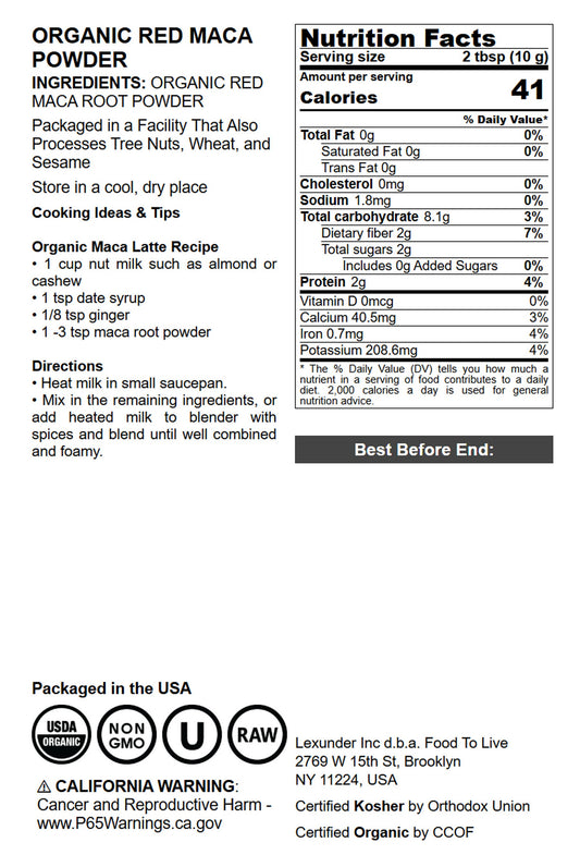 Organic Red Maca Powder - by Food To Live