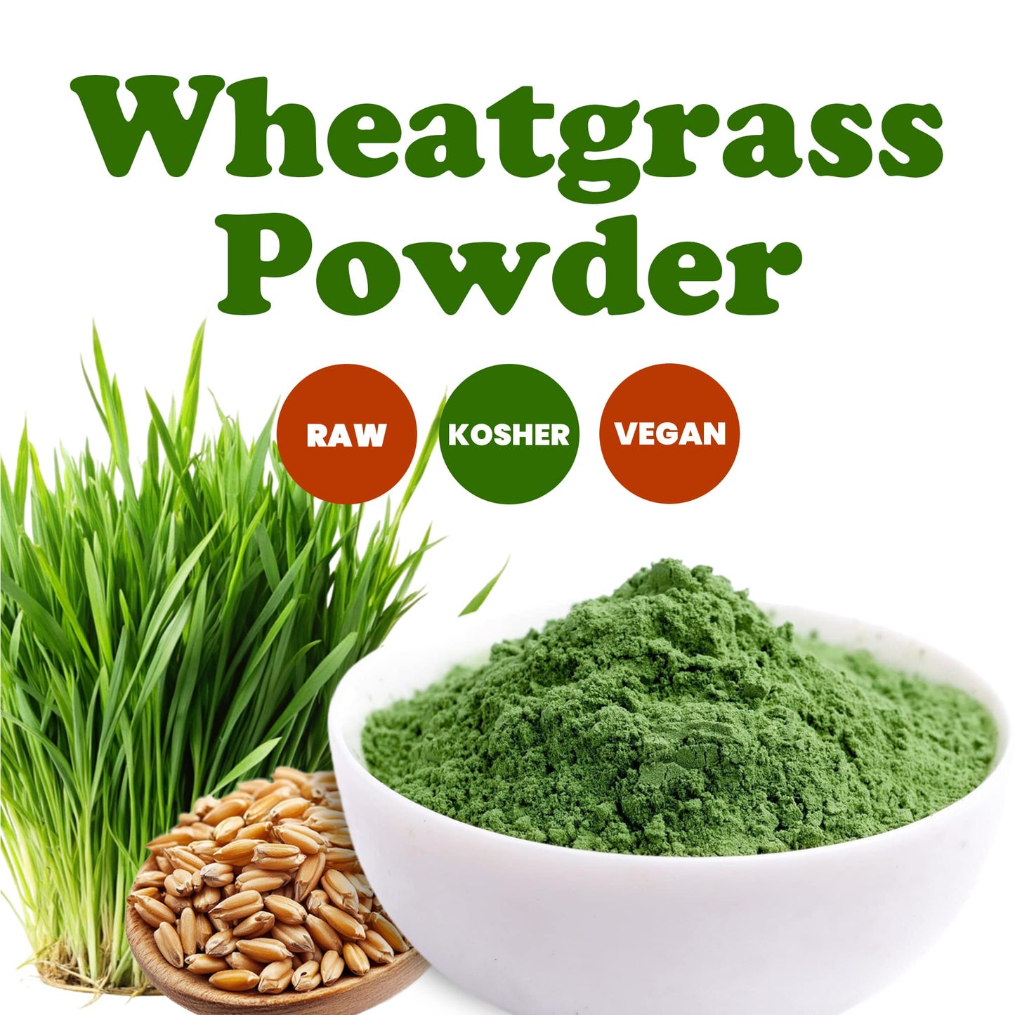 Wheatgrass Powder – Superfood, Rich in Vitamins & Nutrients, 100% Pure, Nutrient-Dense Superfood, Vegan, Raw, Kosher, Bulk