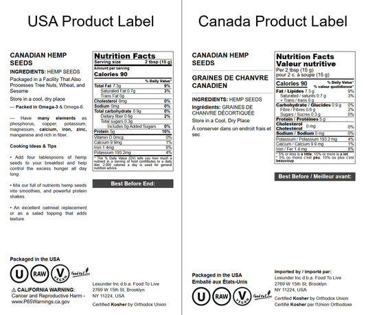 Canadian Hemp Seeds — Non-GMO Verified, Raw Hearts, Hulled, Shelled, Kosher, Vegan, Keto and Paleo Friendly, Rich in Protein, Omegas 3 & 6 - by Food to Live
