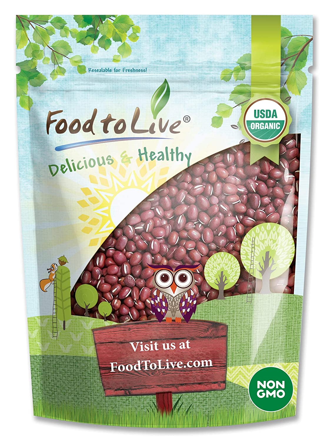 Organic Adzuki Beans — Whole Raw Dried Azuki Beans (Red Mung Beans), Non-GMO, Sproutable, Kosher, Vegan, Bulk. Rich in Minerals, Dietary Fiber and Protein. Perfect for Bean Paste, Soups, and Stews. (2 lbs)