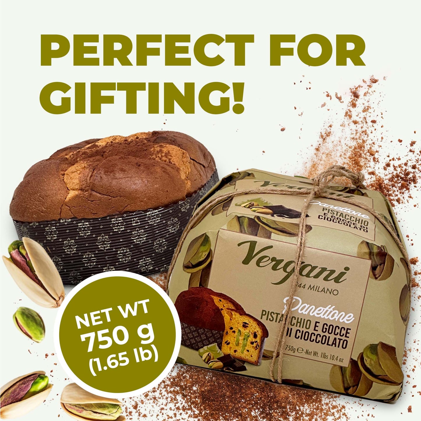 Vergani Pistachio and Chocolate Panettone - 750 g (1.65 lb)