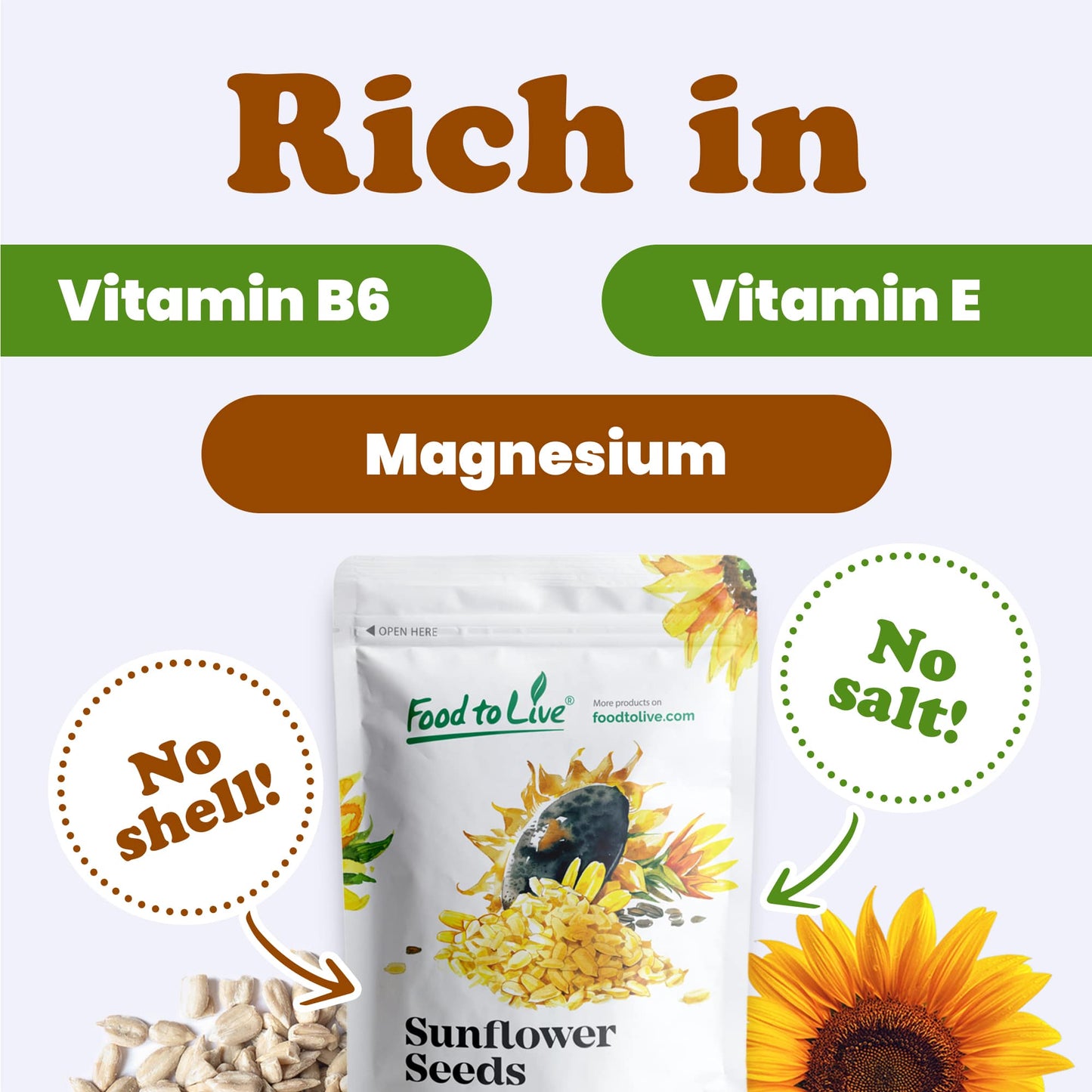 Sunflower Seeds – Kernels, No Shell, Kosher, Raw, Vegan, Sirtfood, Bulk – by Food to Live