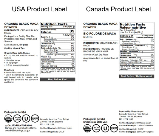 Organic Black Maca Powder - Raw Ground Maca Root, Non-GMO, Kosher, Fine Flour, Bulk - by Food to Live