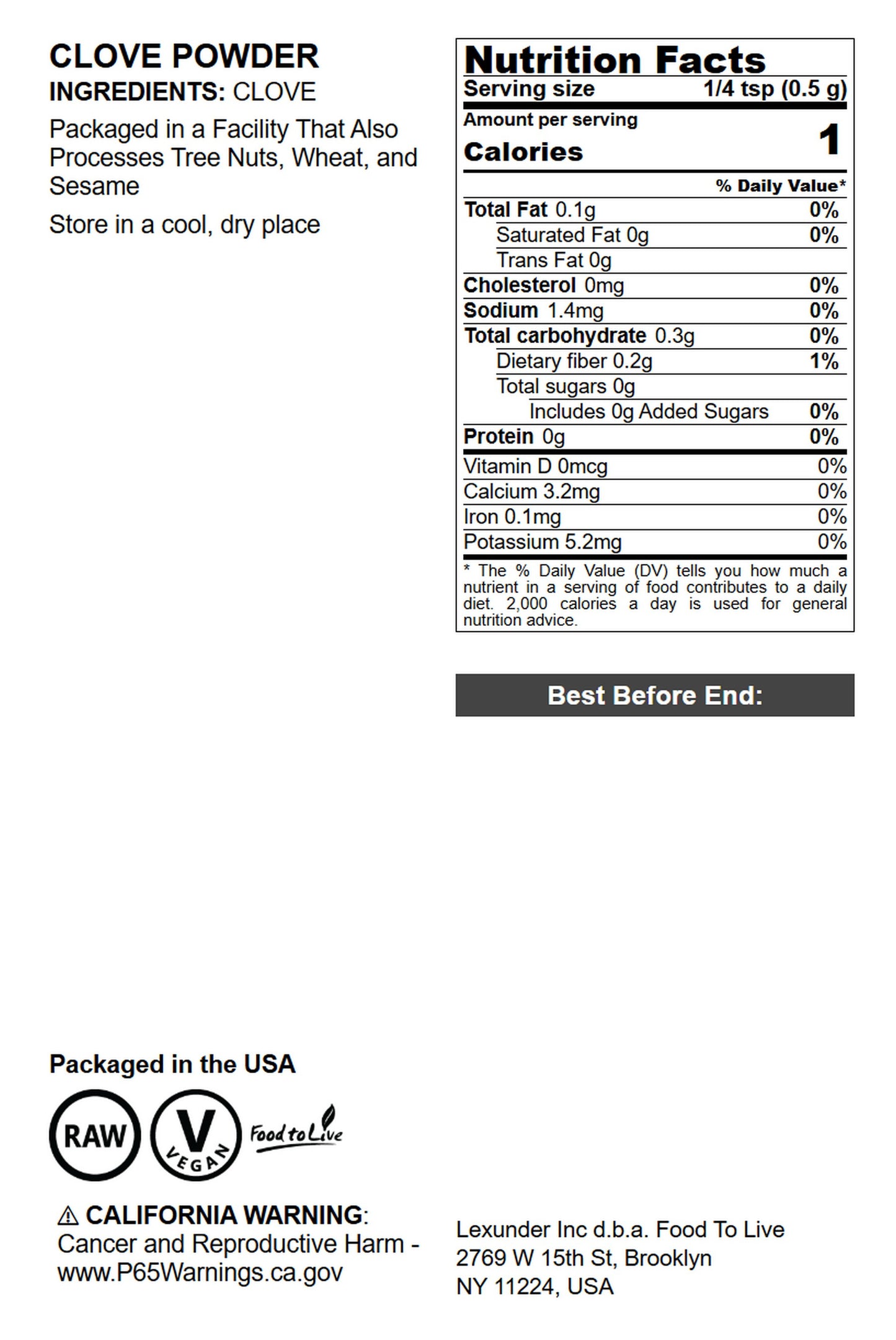 Clove Powder - by Food To Live