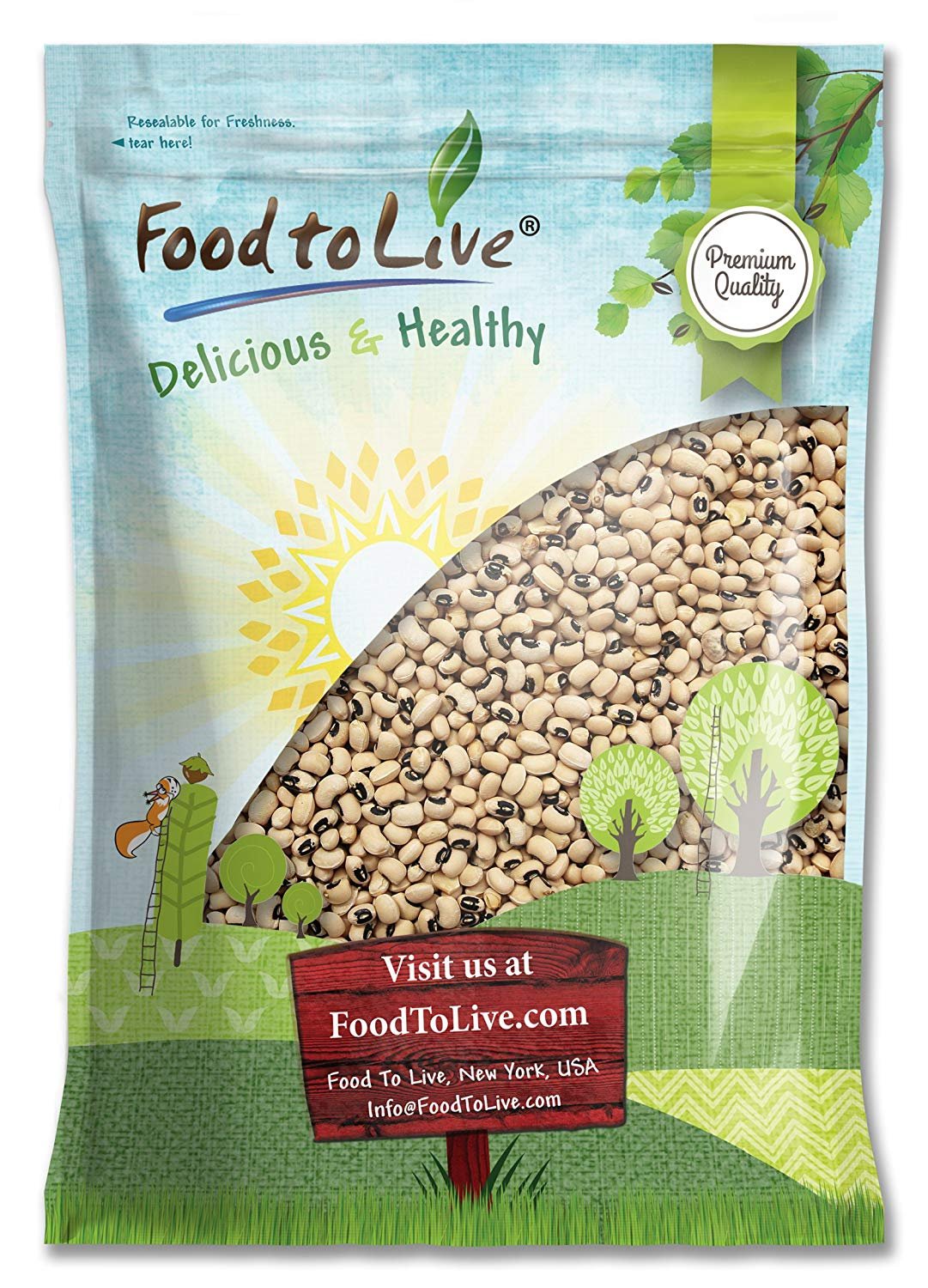 Black-Eyed Peas — Non-GMO Verified, Raw Dried Whole Cow Peas, Kosher, Vegan, Sproutable, Bulk Black-Eyed Peas. High in Dietary Fiber, Easy to Cook. Great for Soups, Stews, Salads and Vegan Burgers