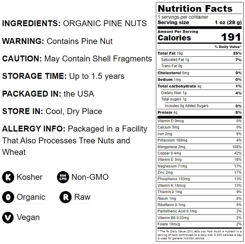 Organic Pine Nuts — Non-GMO Pignolias, Kosher, Raw, Vegan, Bulk – by Food to Live