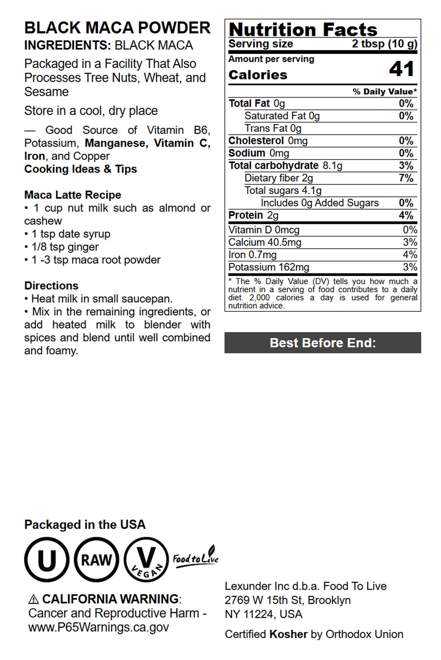 Black Maca Powder - Finely Ground Raw Dried Root, Kosher, Vegan, Non-Gelatinized Powder. Energizing Superfood Supplement. Perfect for Smoothies, Granola, Oats, and Drinks. Bulk
