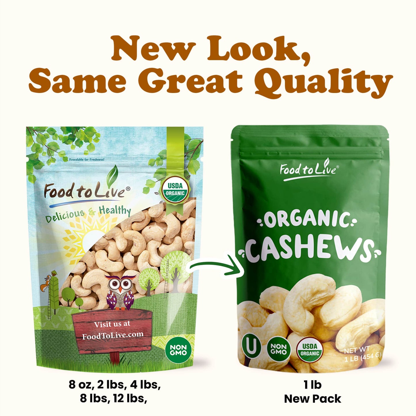 Organic Cashews - Whole, Size W-240, Unsalted, Non-GMO, Kosher, Raw, Vegan, Bulk - by Food to Live