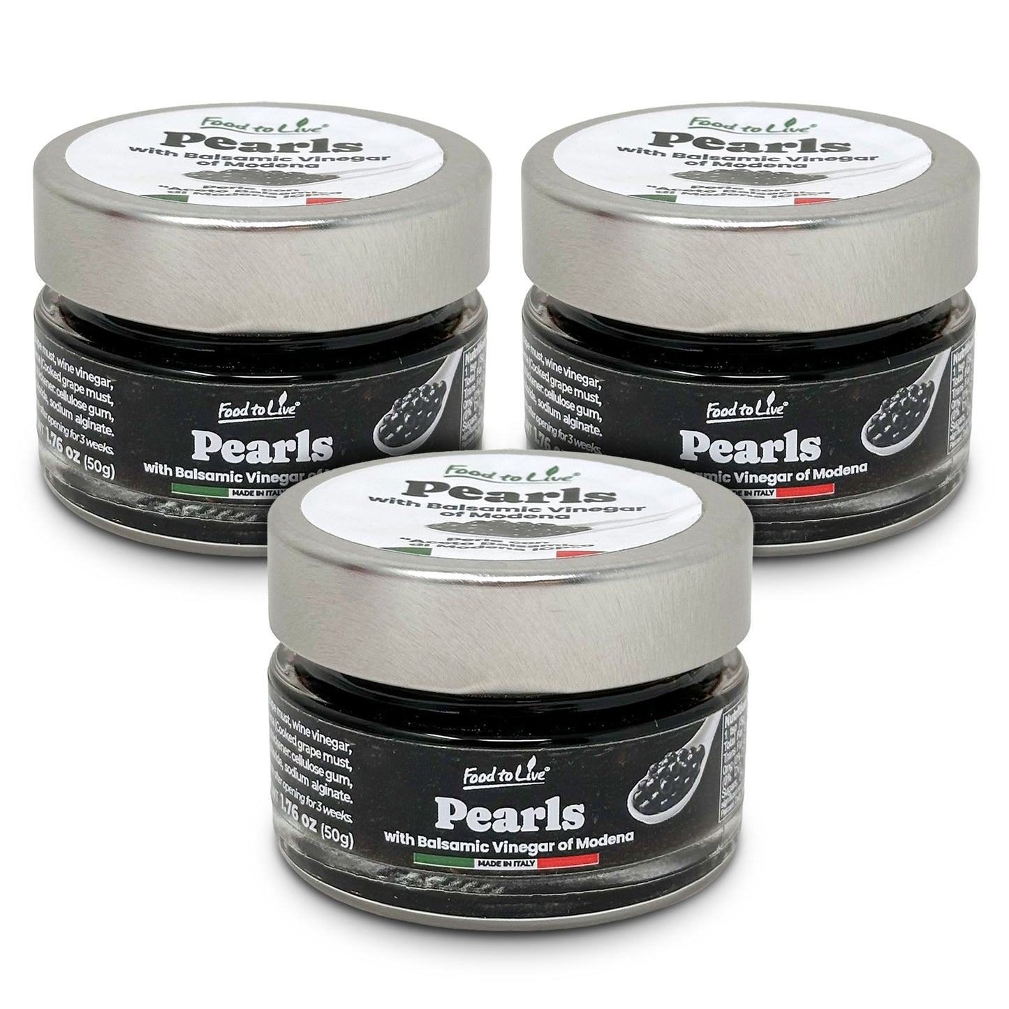 Black Pearls with Balsamic Vinegar of Modena, 50g –  Vegan, Product of Italy – by Food to Live