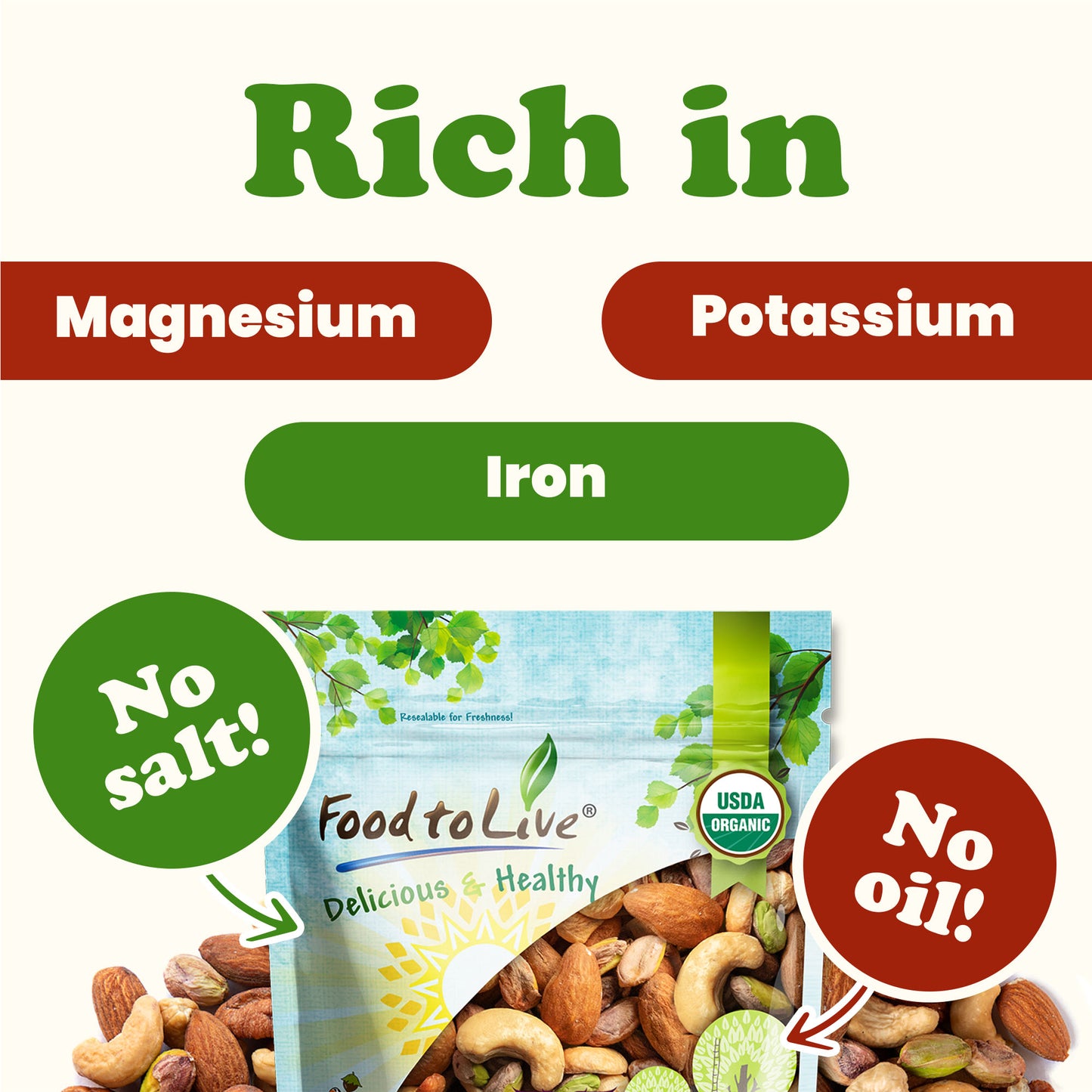 Organic Nut Lovers Mix, Roasted – Vegan, Kosher, Bulk – by Food to Live