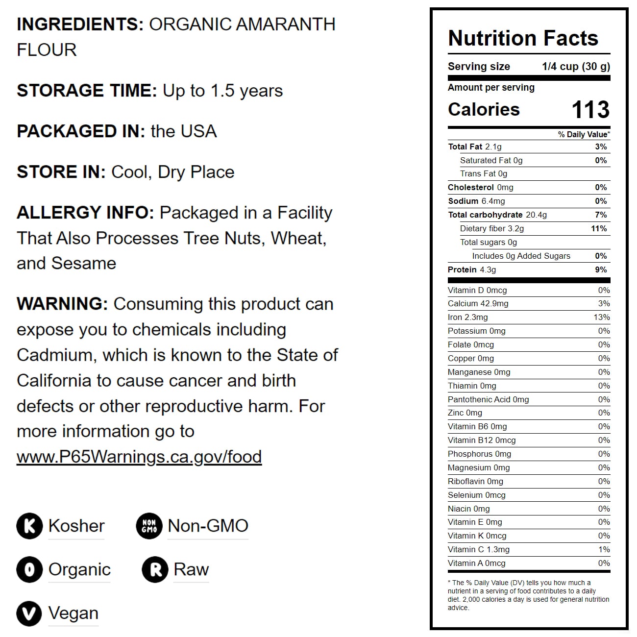 Organic Amaranth Flour - Non-GMO, Fine Ground from Whole Grains, Vegan Meal, Kosher, Bulk Powder, High in Dietary Fiber - by Food to Live