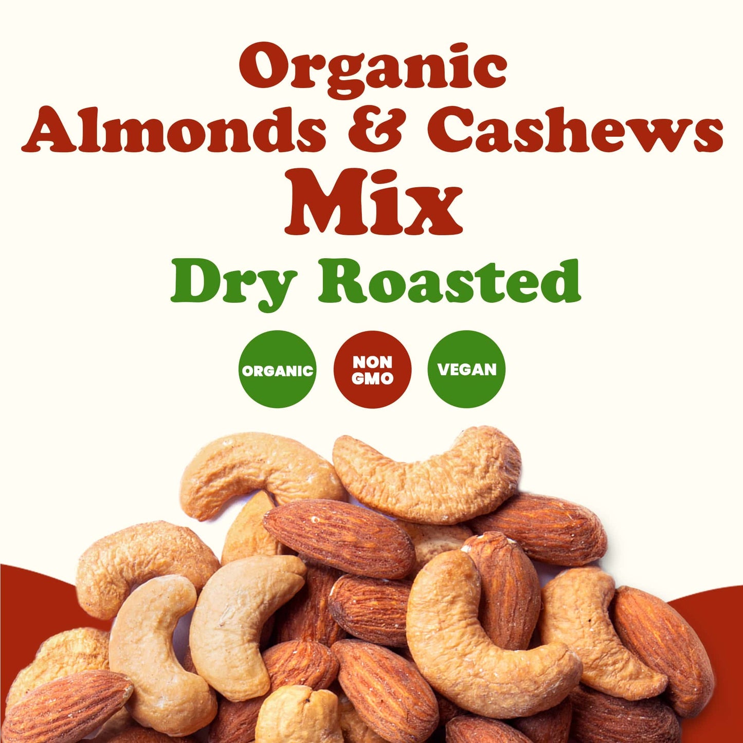 Organic Dry Roasted Almonds and Cashews Mix – Unsalted Oven Roasted Nuts, Non-GMO, Protein Rich Trail Mix, Healthy Vegan Snack, No Oil Added, Kosher Blend, Bulk